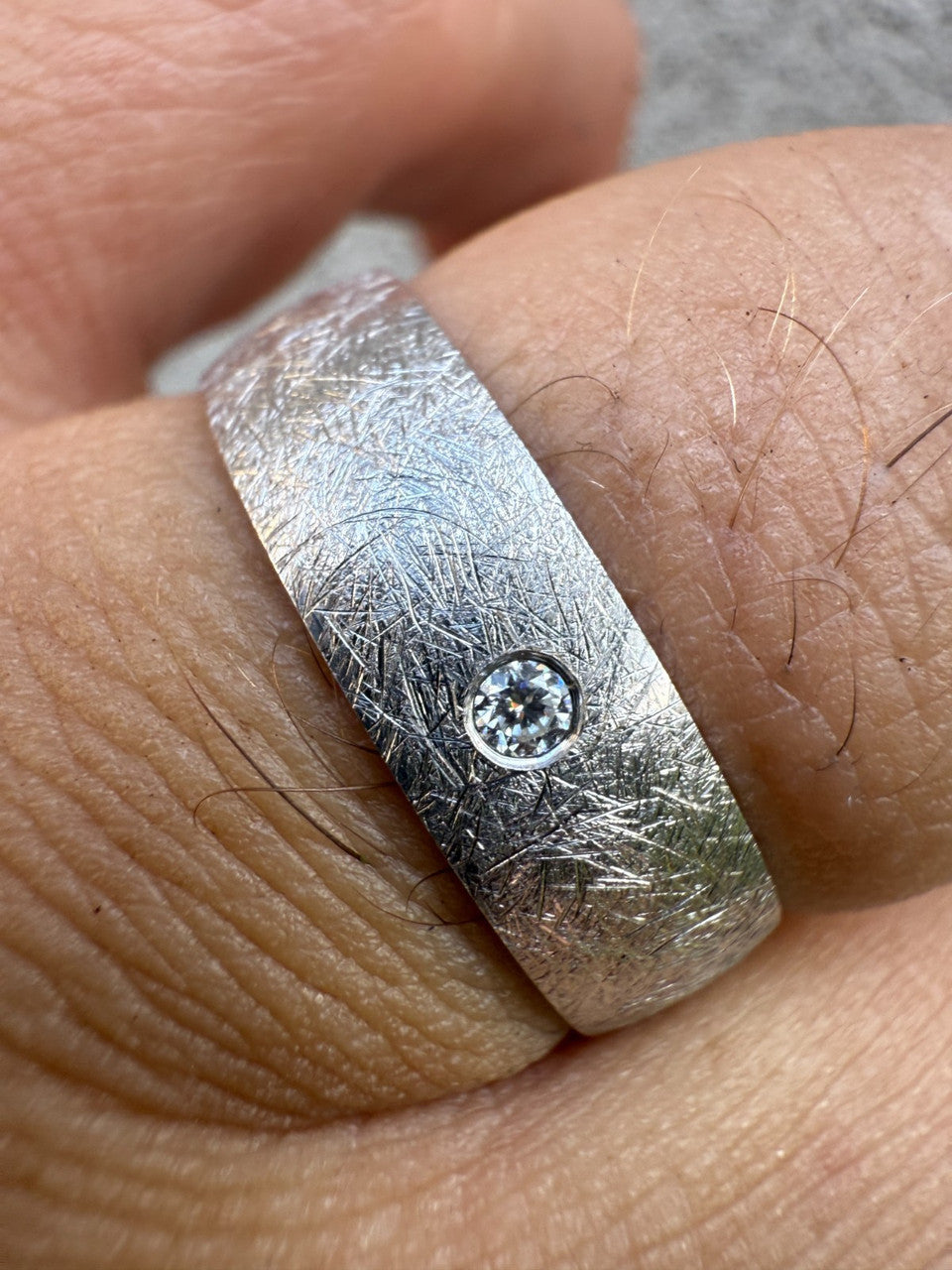 Moissanite Solitaire Scraped Brushed Wedding Band Ring | 925 Silver