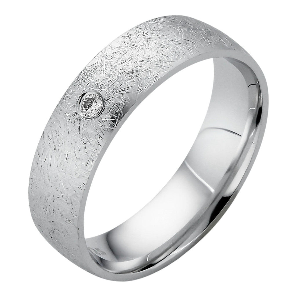 Moissanite Solitaire Scraped Brushed Wedding Band Ring | 925 Silver