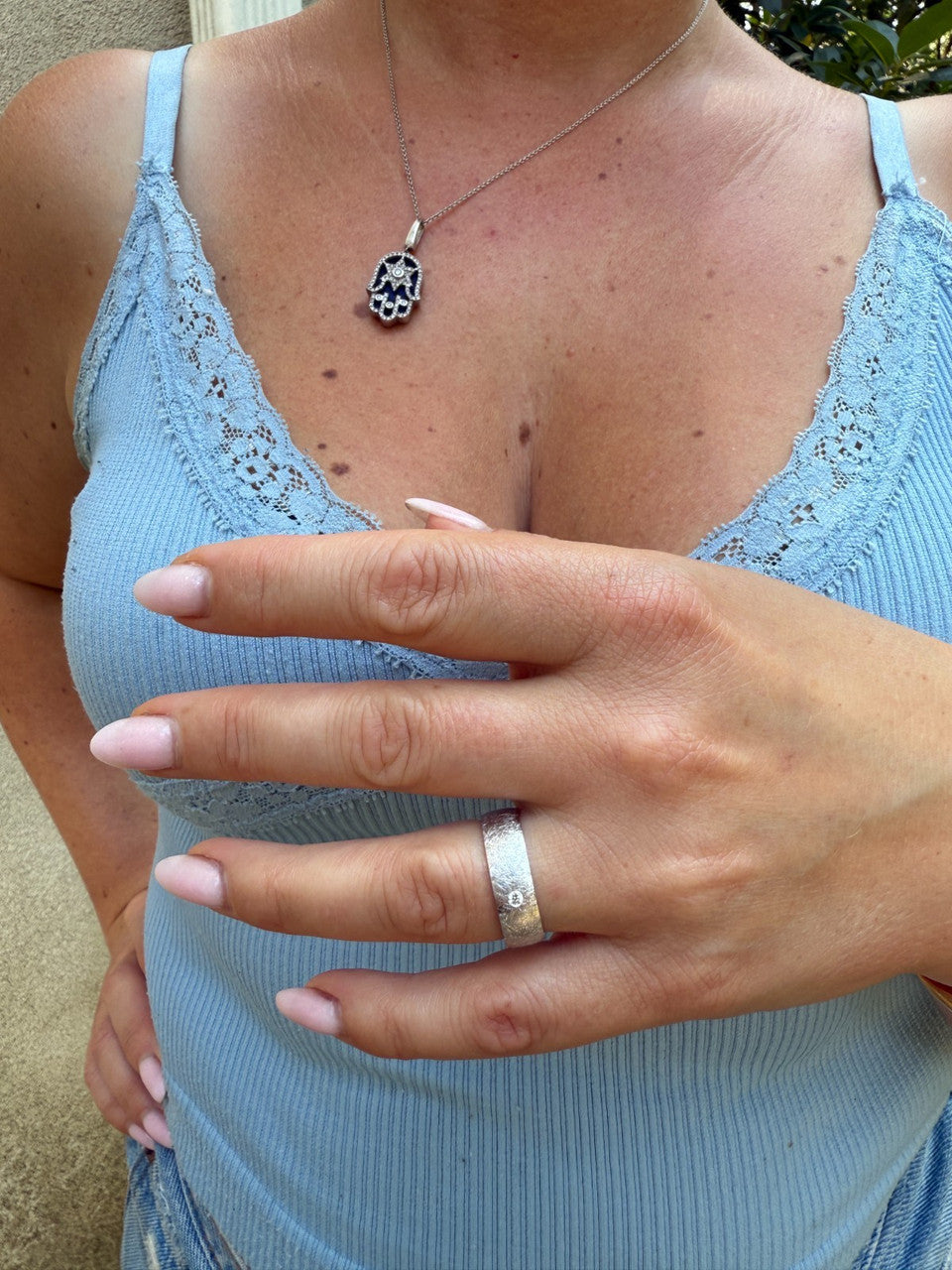 Moissanite Solitaire Scraped Brushed Wedding Band Ring | 925 Silver