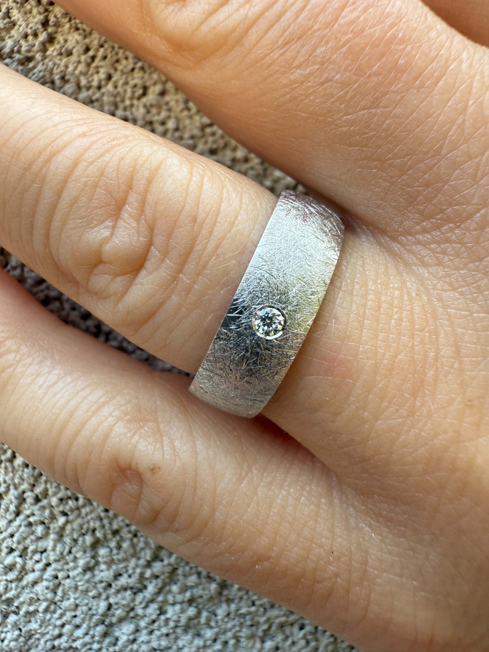 Moissanite Solitaire Scraped Brushed Wedding Band Ring | 925 Silver