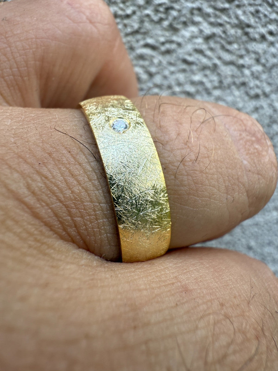 Moissanite Solitaire Scraped Brushed Wedding Band Ring | 14k Gold Vermeil 925 Silver