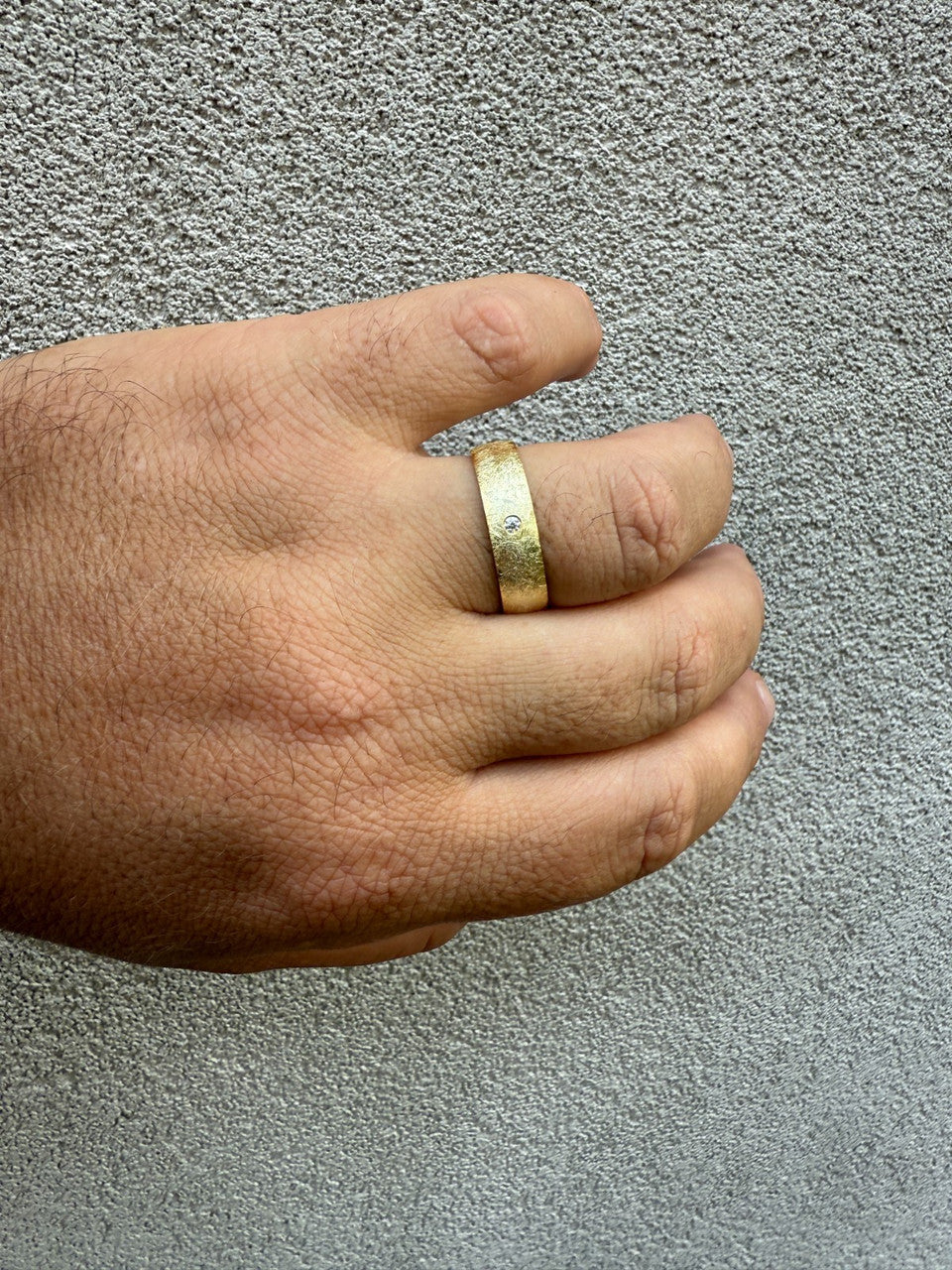 Moissanite Solitaire Scraped Brushed Wedding Band Ring | 14k Gold Vermeil 925 Silver