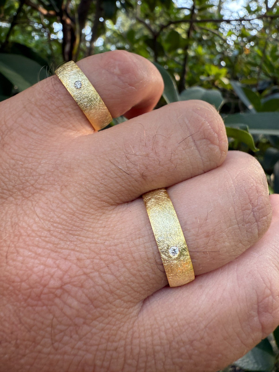 Moissanite Solitaire Scraped Brushed Wedding Band Ring | 14k Gold Vermeil 925 Silver