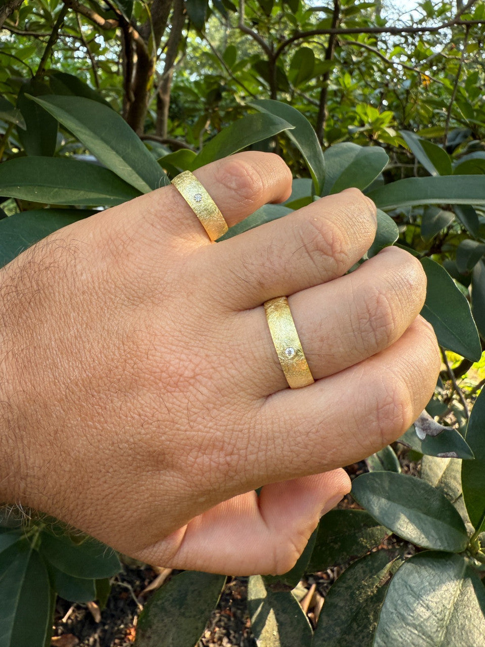 Moissanite Solitaire Scraped Brushed Wedding Band Ring | 14k Gold Vermeil 925 Silver