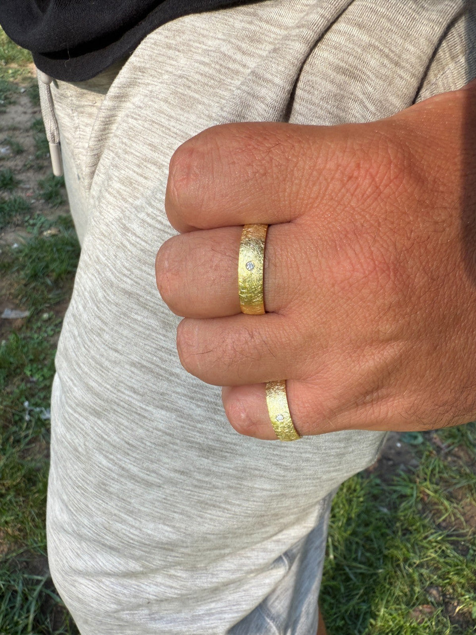 Moissanite Solitaire Scraped Brushed Wedding Band Ring | 14k Gold Vermeil 925 Silver