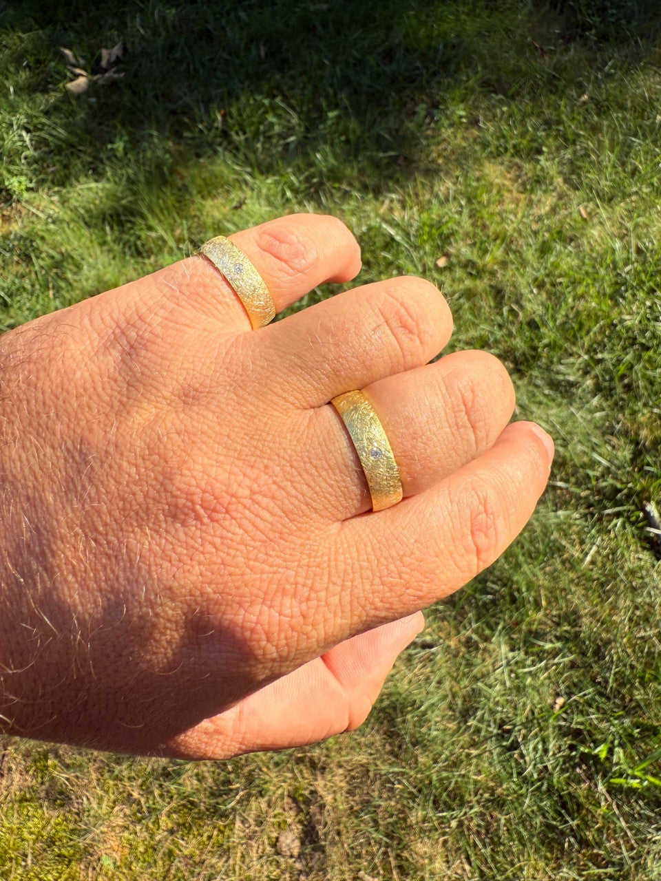Moissanite Solitaire Scraped Brushed Wedding Band Ring | 14k Gold Vermeil 925 Silver