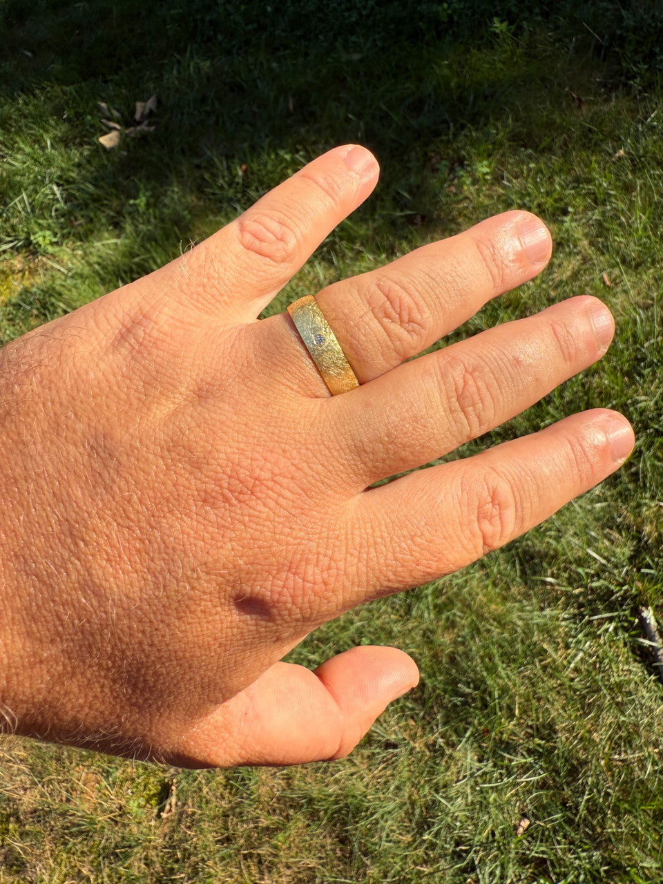 Moissanite Solitaire Scraped Brushed Wedding Band Ring | 14k Gold Vermeil 925 Silver