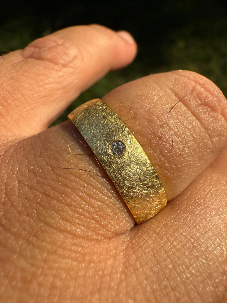 Moissanite Solitaire Scraped Brushed Wedding Band Ring | 14k Gold Vermeil 925 Silver