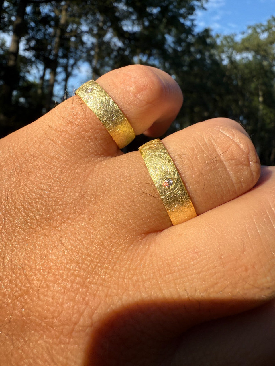Moissanite Solitaire Scraped Brushed Wedding Band Ring | 14k Gold Vermeil 925 Silver