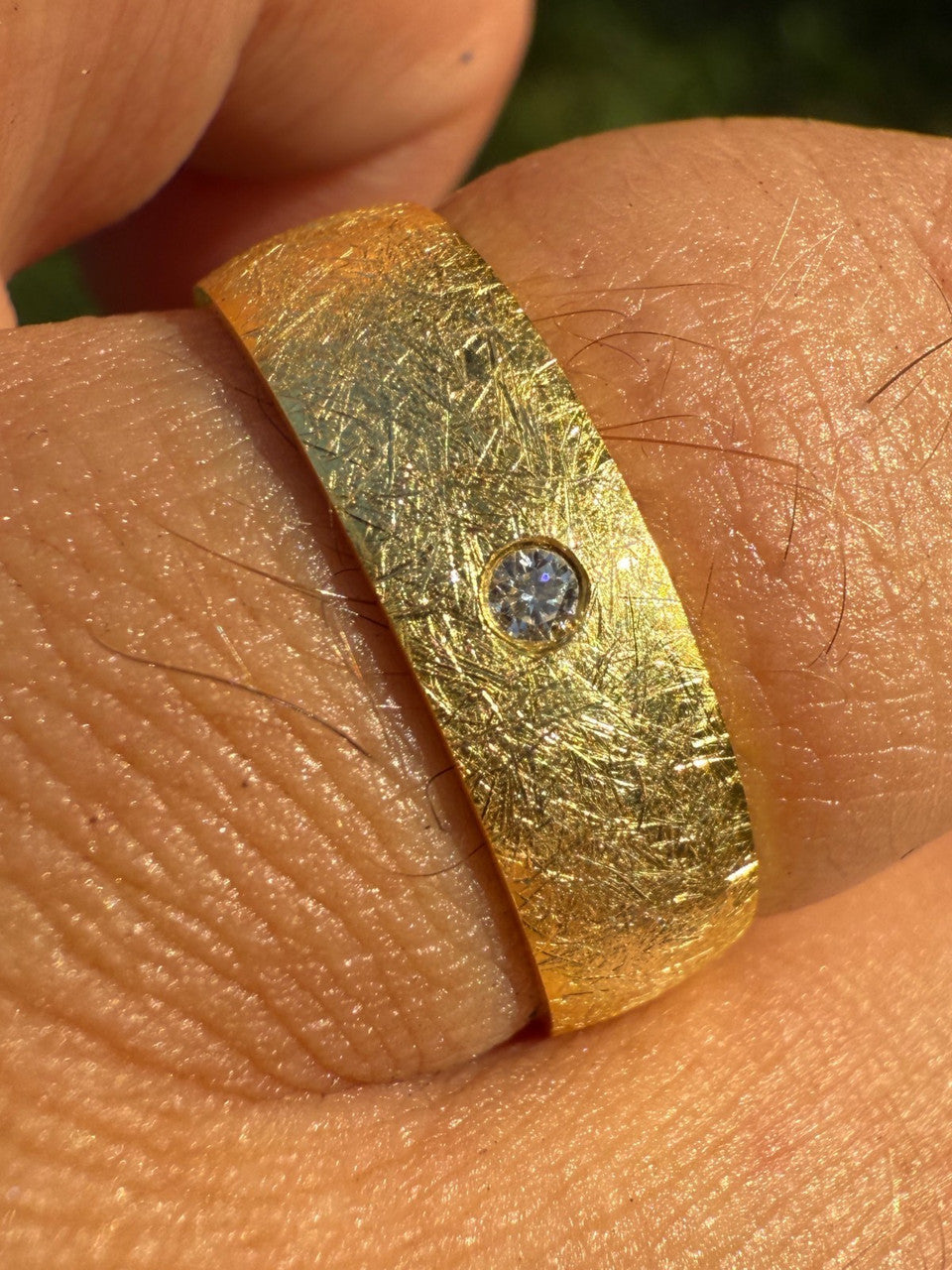Moissanite Solitaire Scraped Brushed Wedding Band Ring | 14k Gold Vermeil 925 Silver