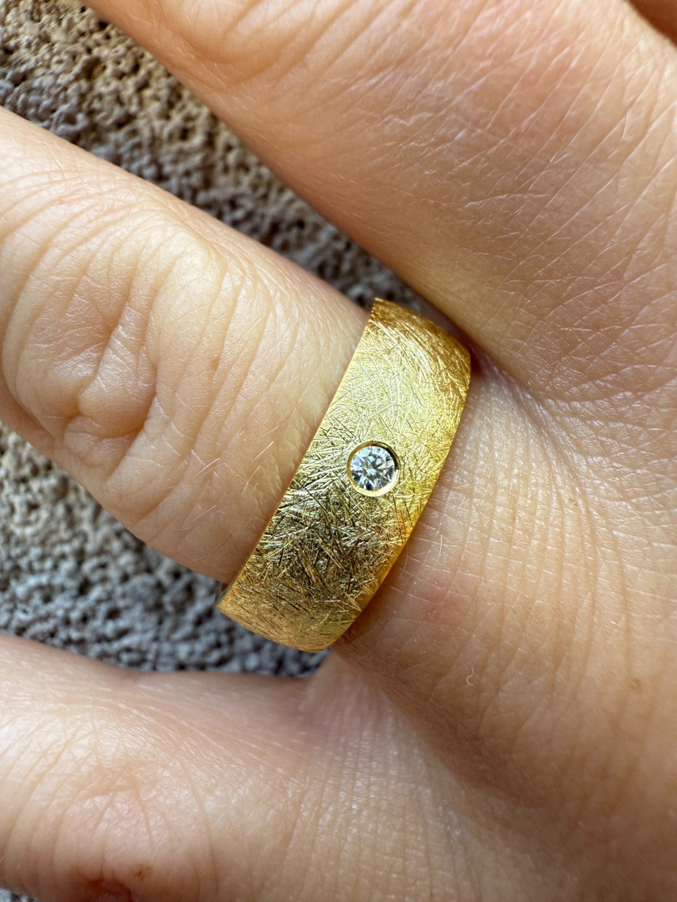 Moissanite Solitaire Scraped Brushed Wedding Band Ring | 14k Gold Vermeil 925 Silver