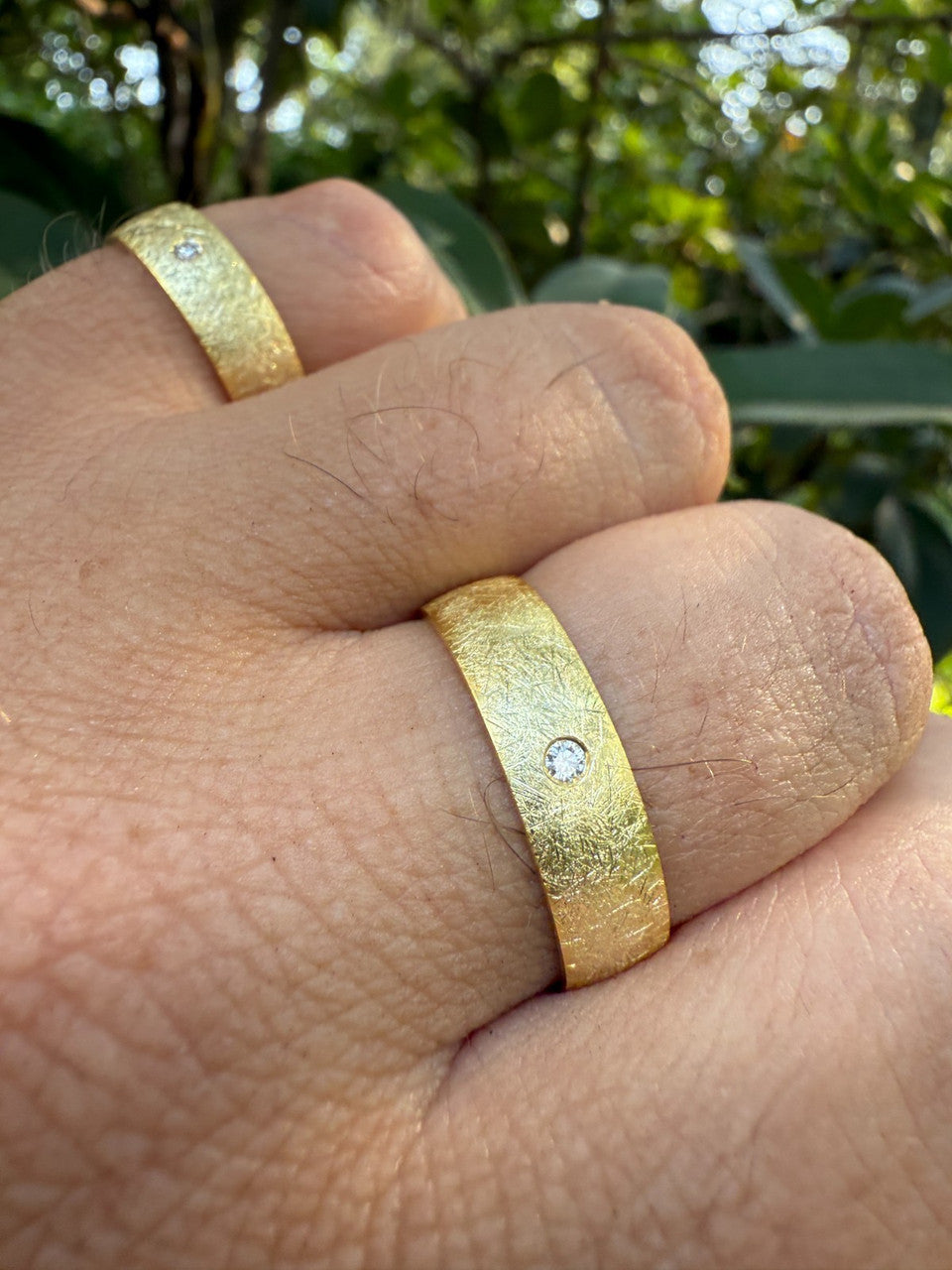 Moissanite Solitaire Scraped Brushed Wedding Band Ring | 14k Gold Vermeil 925 Silver