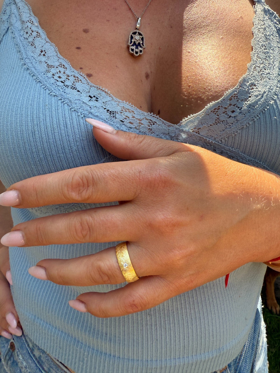Moissanite Solitaire Scraped Brushed Wedding Band Ring | 14k Gold Vermeil 925 Silver