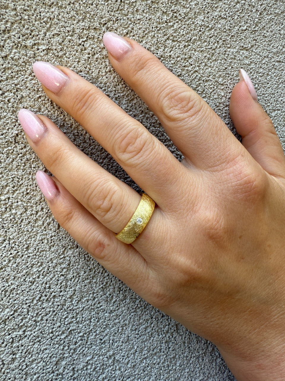 Moissanite Solitaire Scraped Brushed Wedding Band Ring | 14k Gold Vermeil 925 Silver
