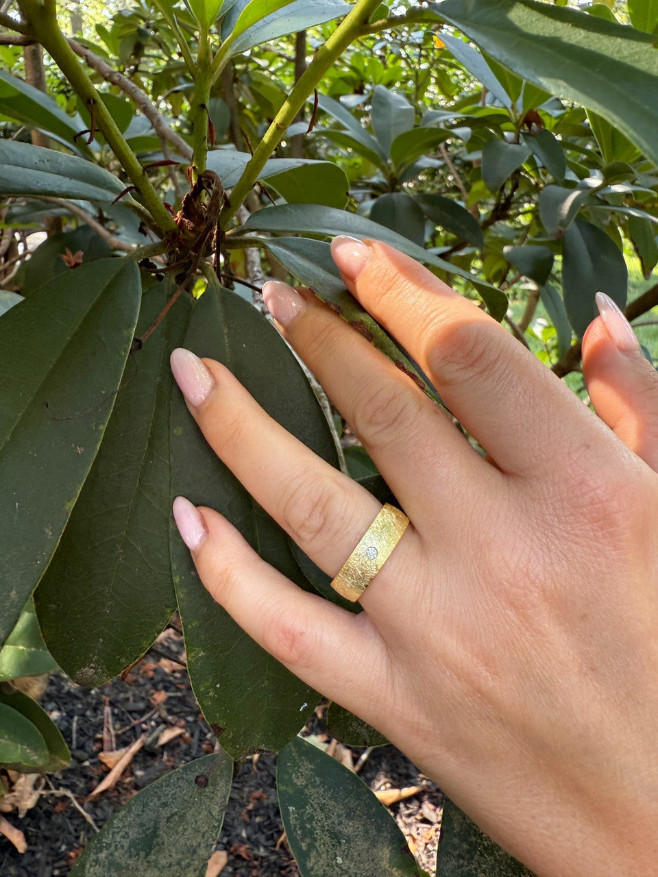 Moissanite Solitaire Scraped Brushed Wedding Band Ring | 14k Gold Vermeil 925 Silver