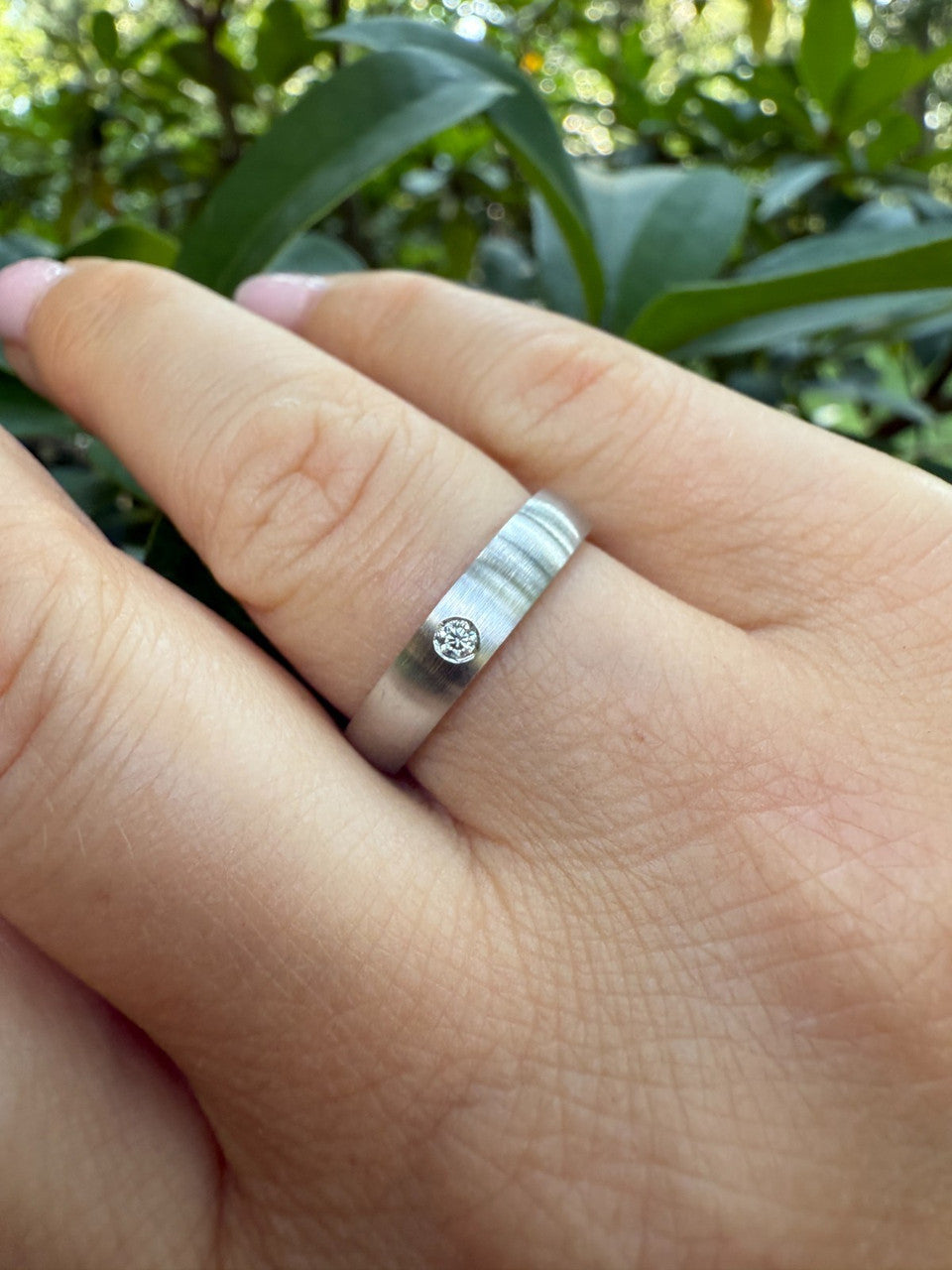 Moissanite Solitaire Matte Wedding Band Ring | 925 Silver