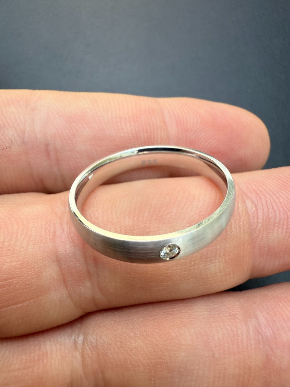 Moissanite Solitaire Matte Wedding Band Ring | 925 Silver