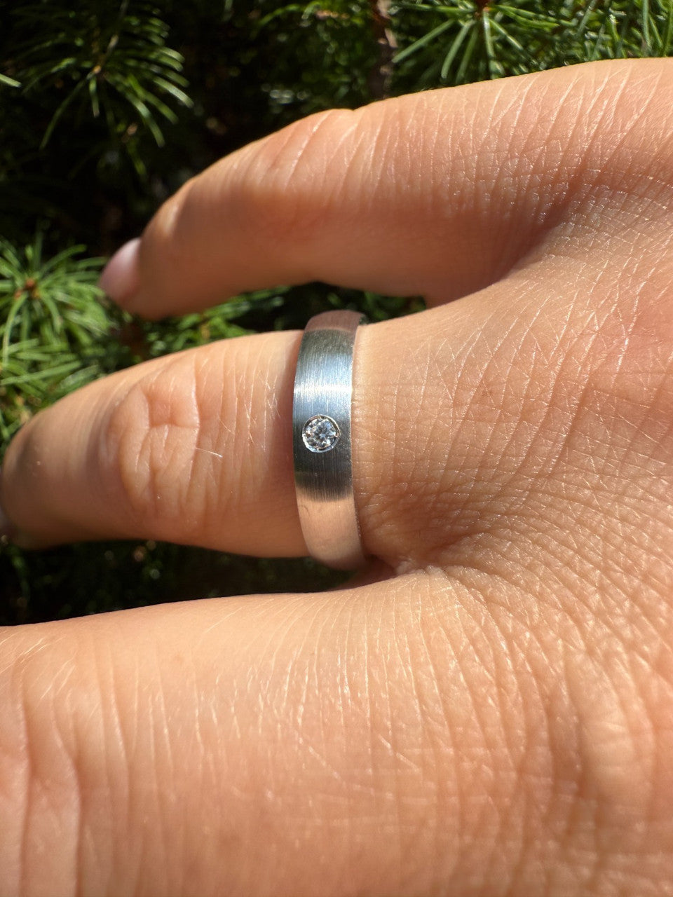 Moissanite Solitaire Matte Wedding Band Ring | 925 Silver