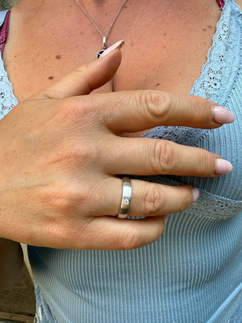 Moissanite Solitaire Matte Wedding Band Ring | 925 Silver