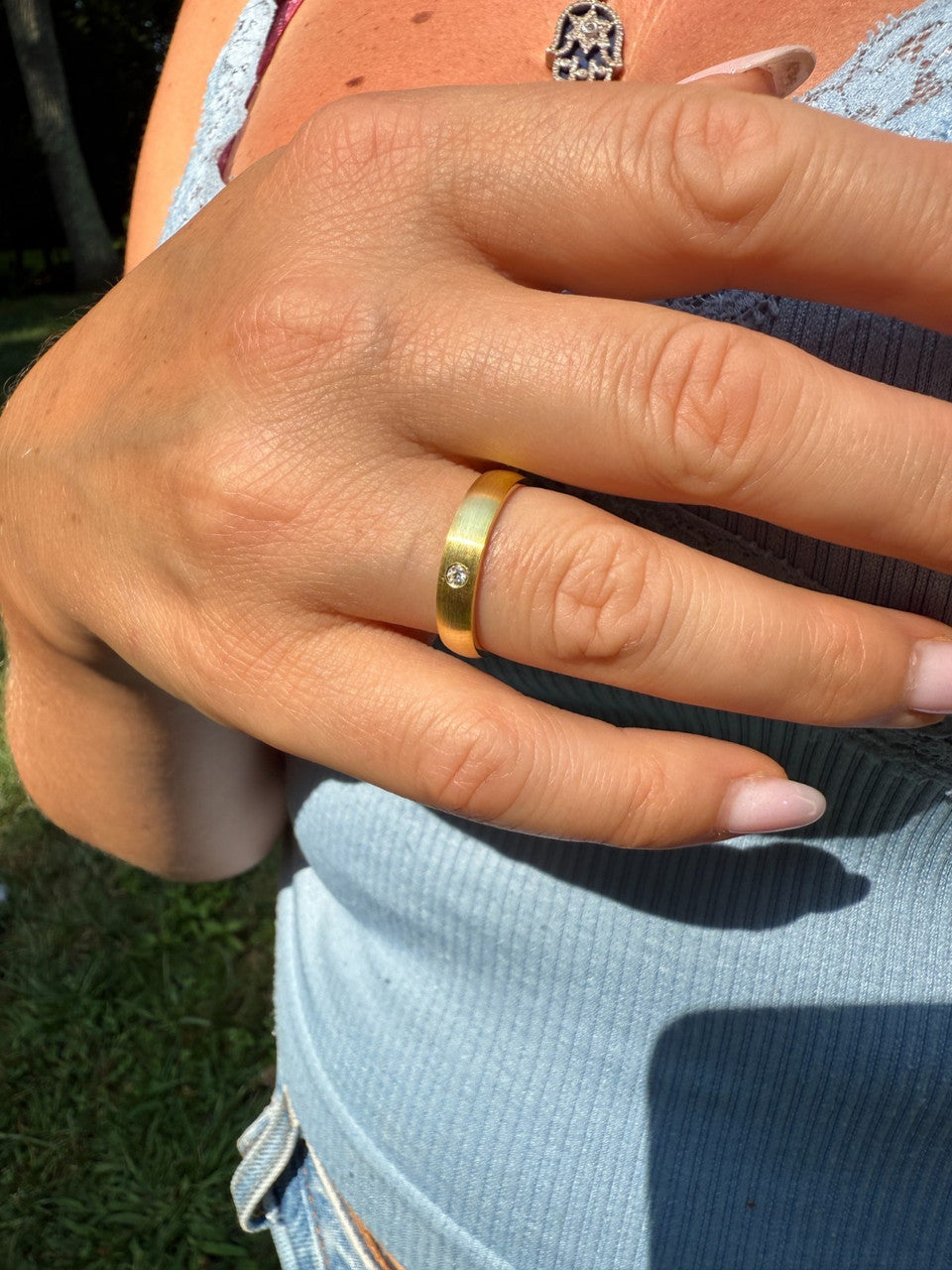 Moissanite Solitaire Matte Wedding Band Ring | 14k Gold Vermeil 925 Silver