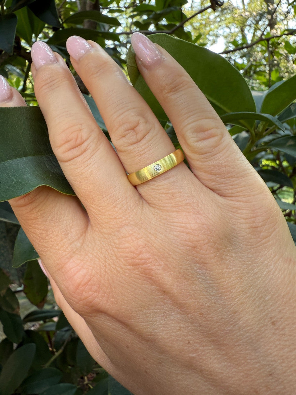 Moissanite Solitaire Matte Wedding Band Ring | 14k Gold Vermeil 925 Silver