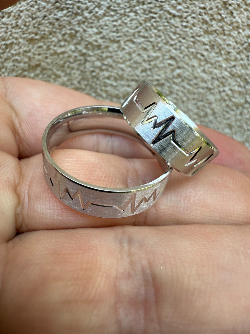 Heartbeat Pulse Wedding Band Ring | 925 Silver