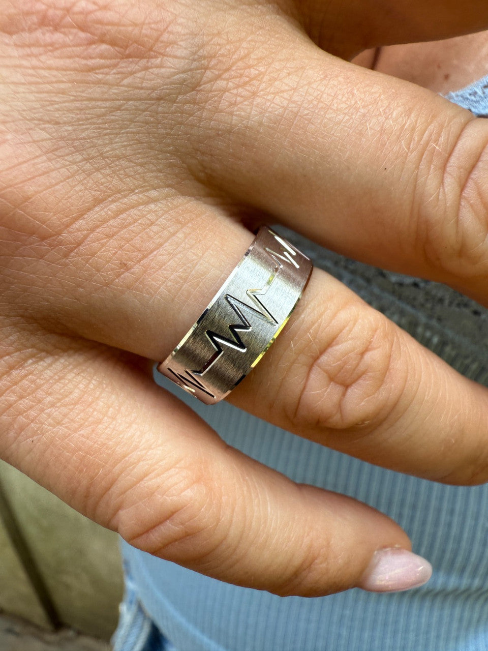Heartbeat Pulse Wedding Band Ring | 925 Silver