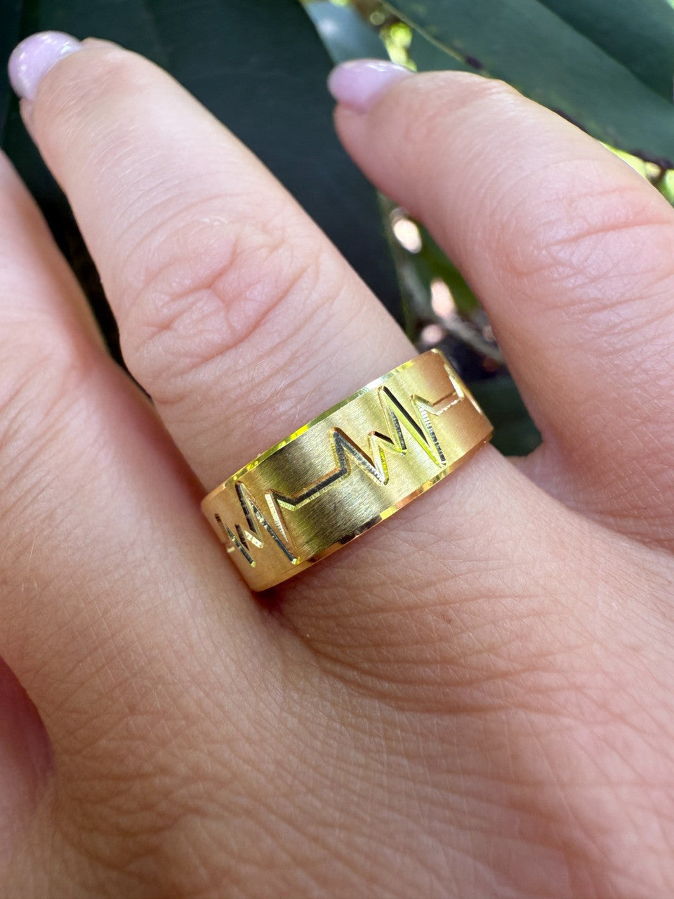 Heartbeat Pulse Wedding Band Ring | 14k Gold Vermeil 925 Silver