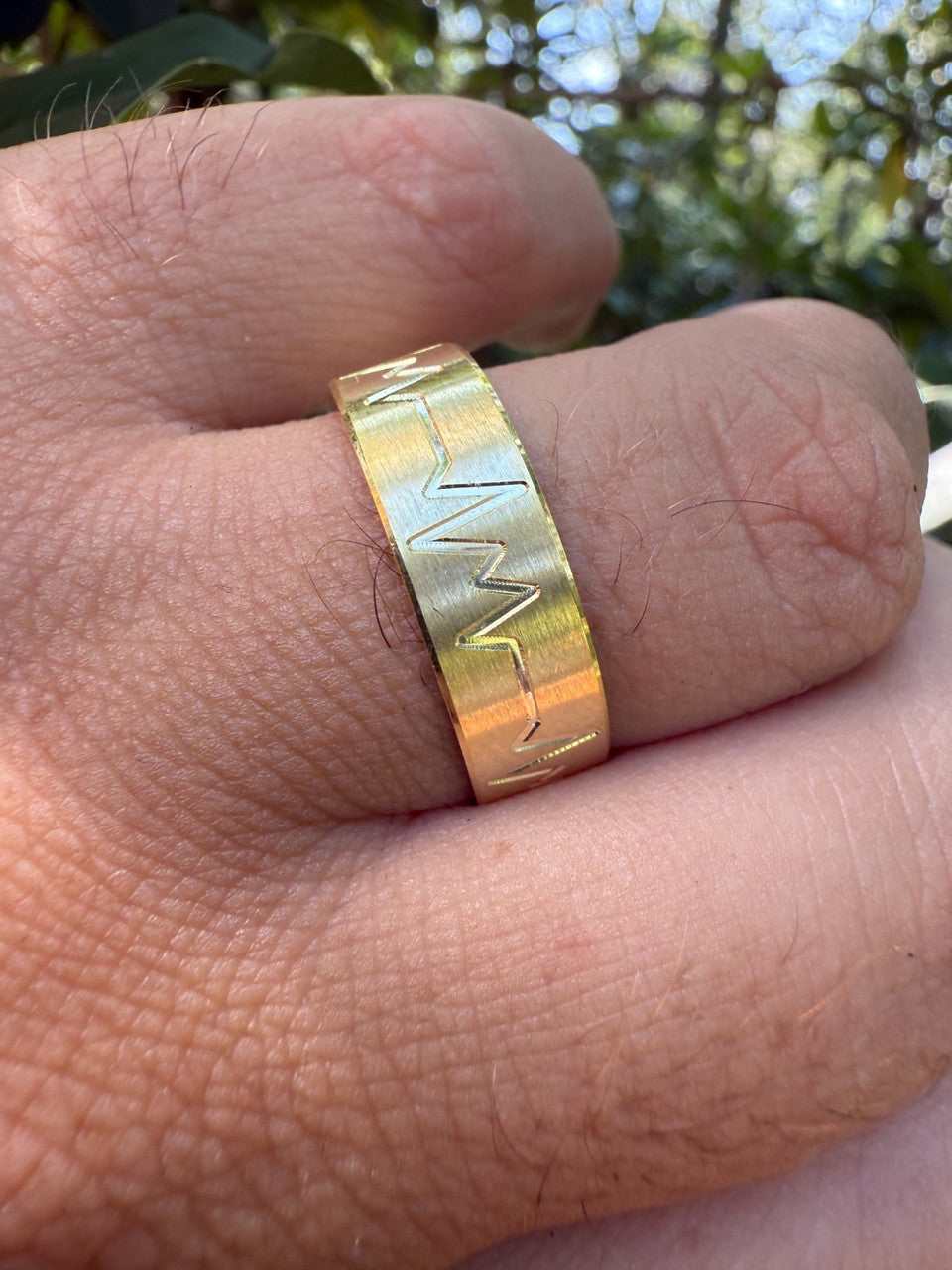 Heartbeat Pulse Wedding Band Ring | 14k Gold Vermeil 925 Silver