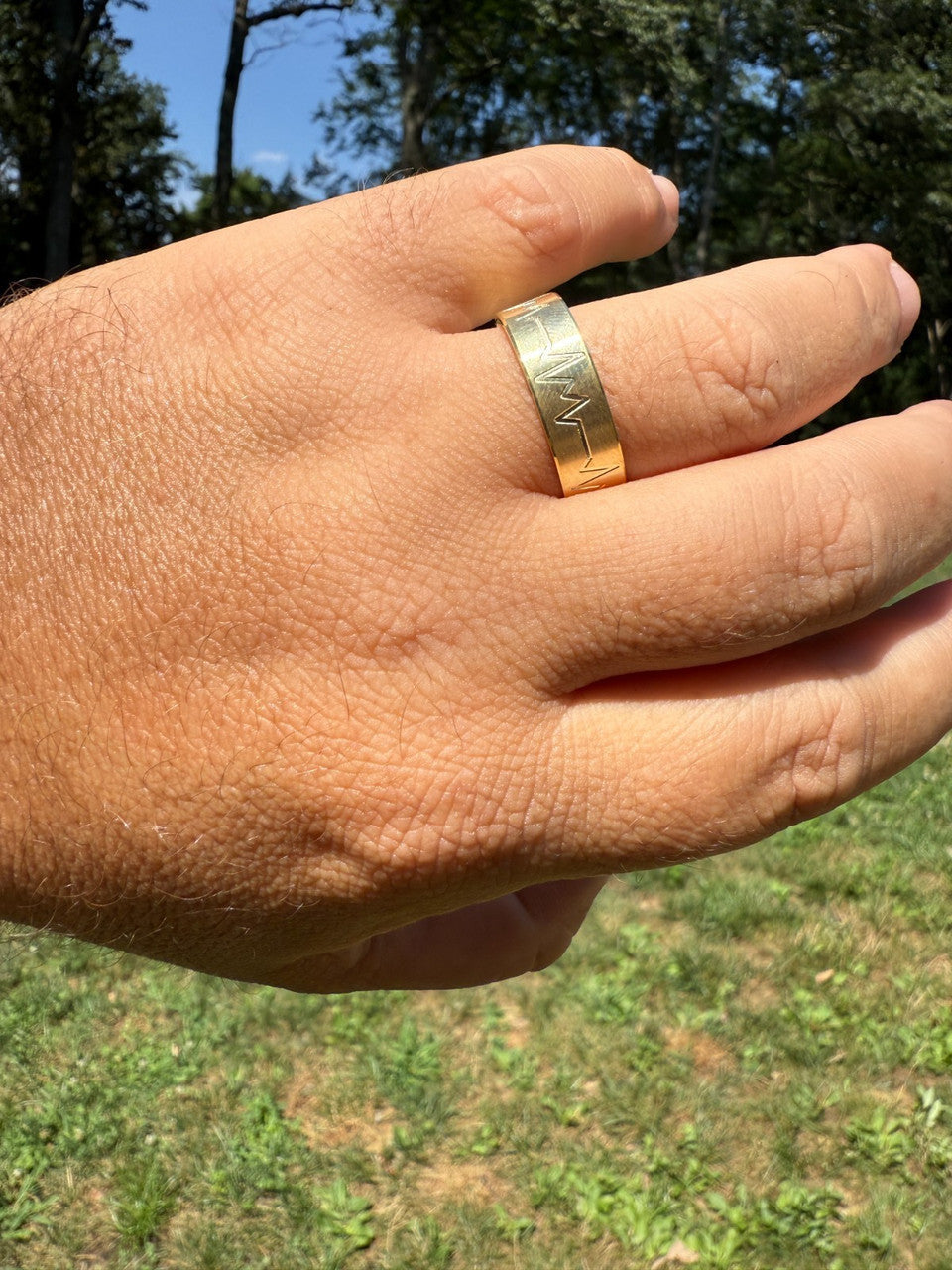 Heartbeat Pulse Wedding Band Ring | 14k Gold Vermeil 925 Silver