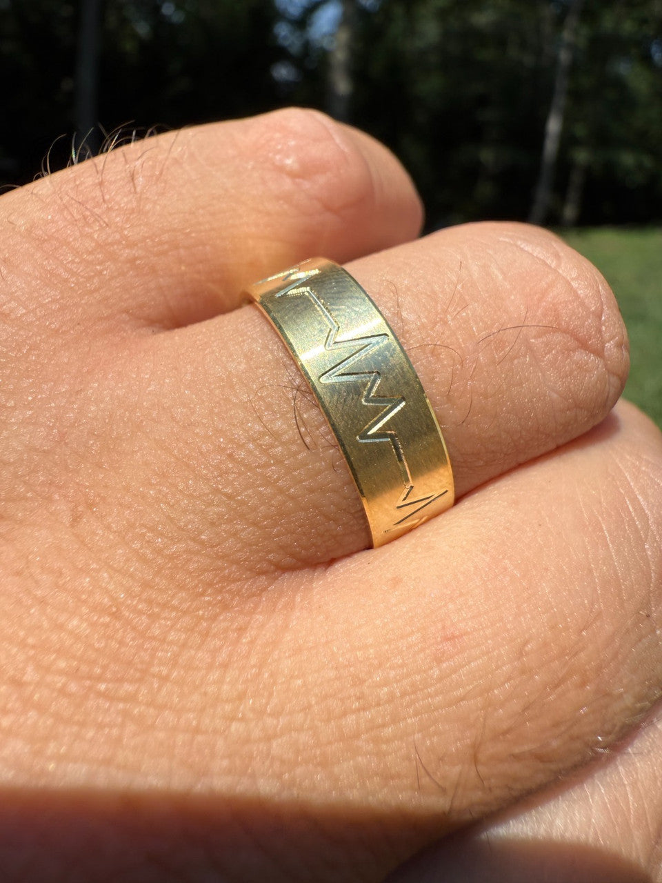Heartbeat Pulse Wedding Band Ring | 14k Gold Vermeil 925 Silver
