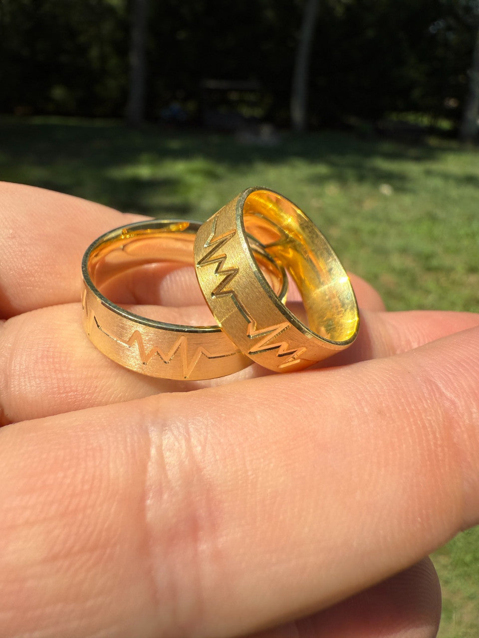 Heartbeat Pulse Wedding Band Ring | 14k Gold Vermeil 925 Silver