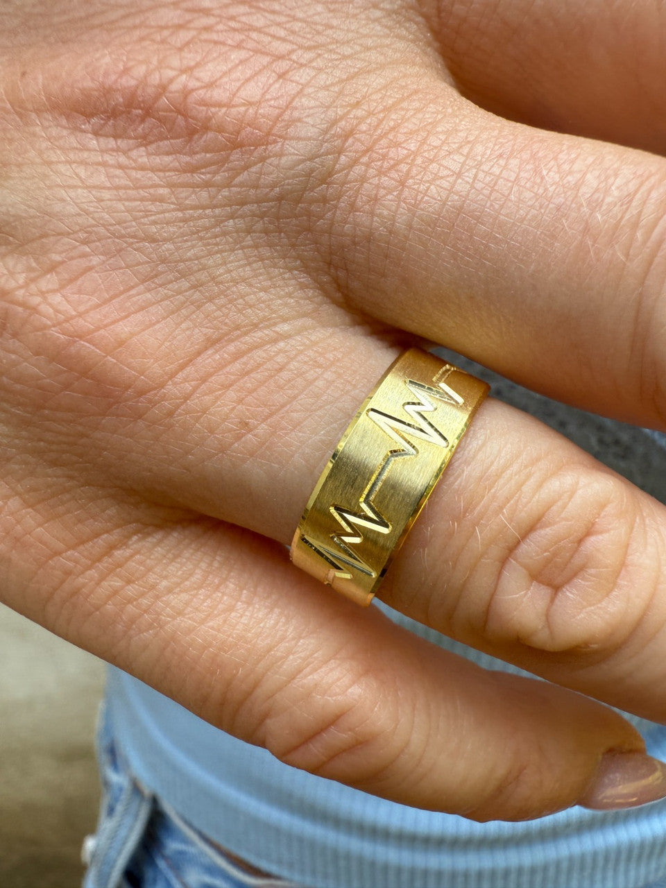 Heartbeat Pulse Wedding Band Ring | 14k Gold Vermeil 925 Silver