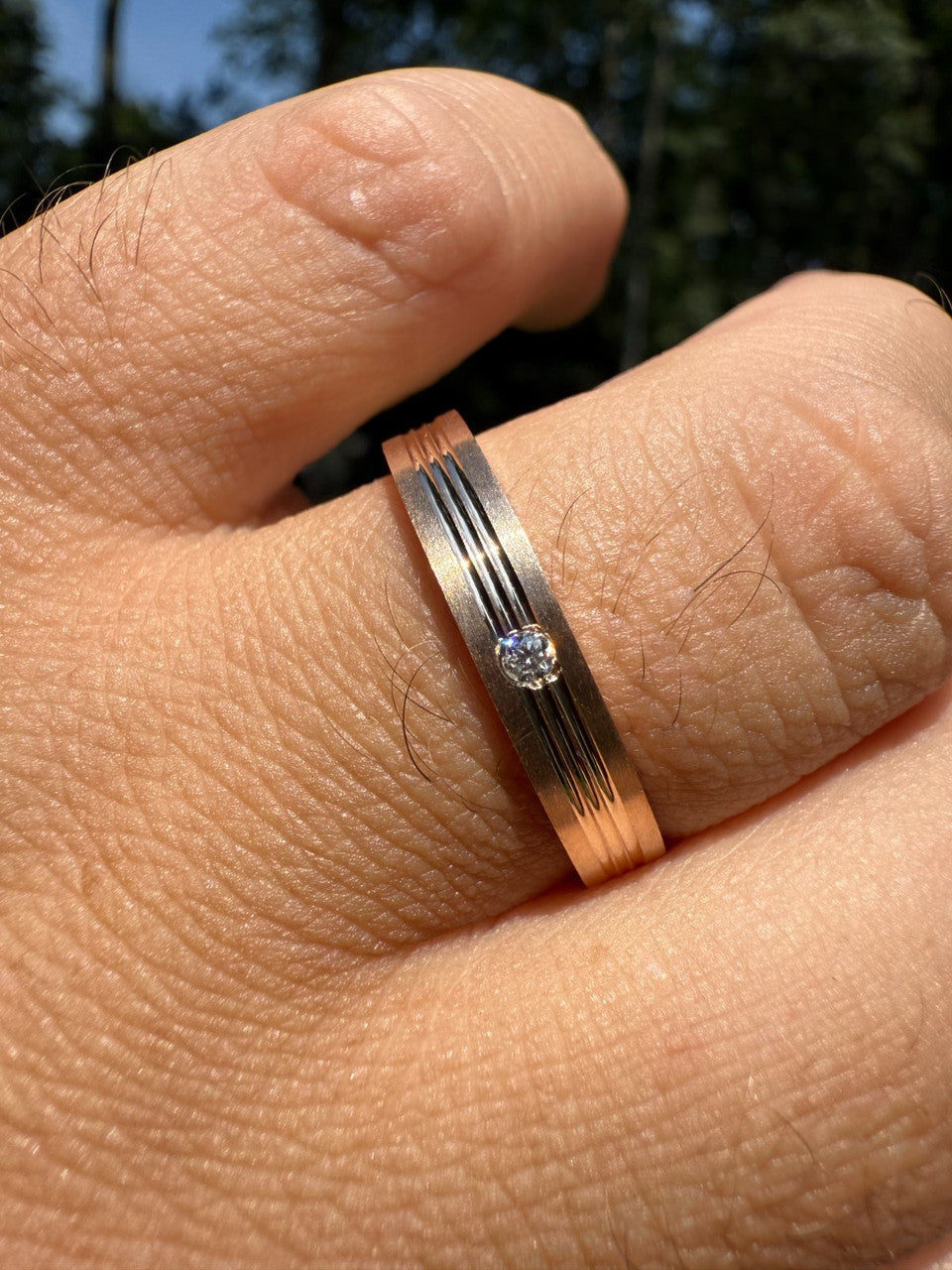 Moissanite Solitaire Wedding Band Ring | 14k Rose Gold Vermeil 925 Silver