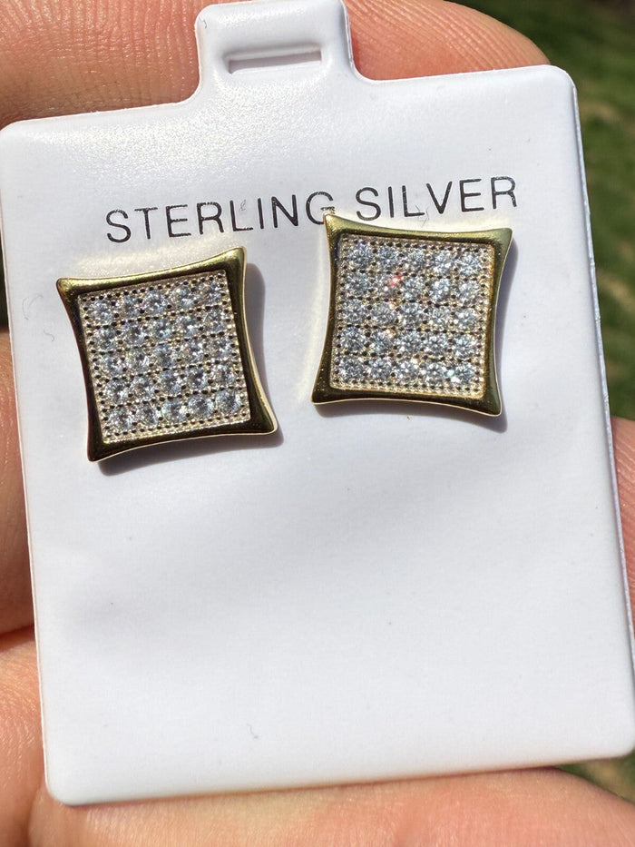 14K Gold Two Tone Real 925 Silver Kite Earrings Iced CZ 11mm | WHOLESALE DEAL