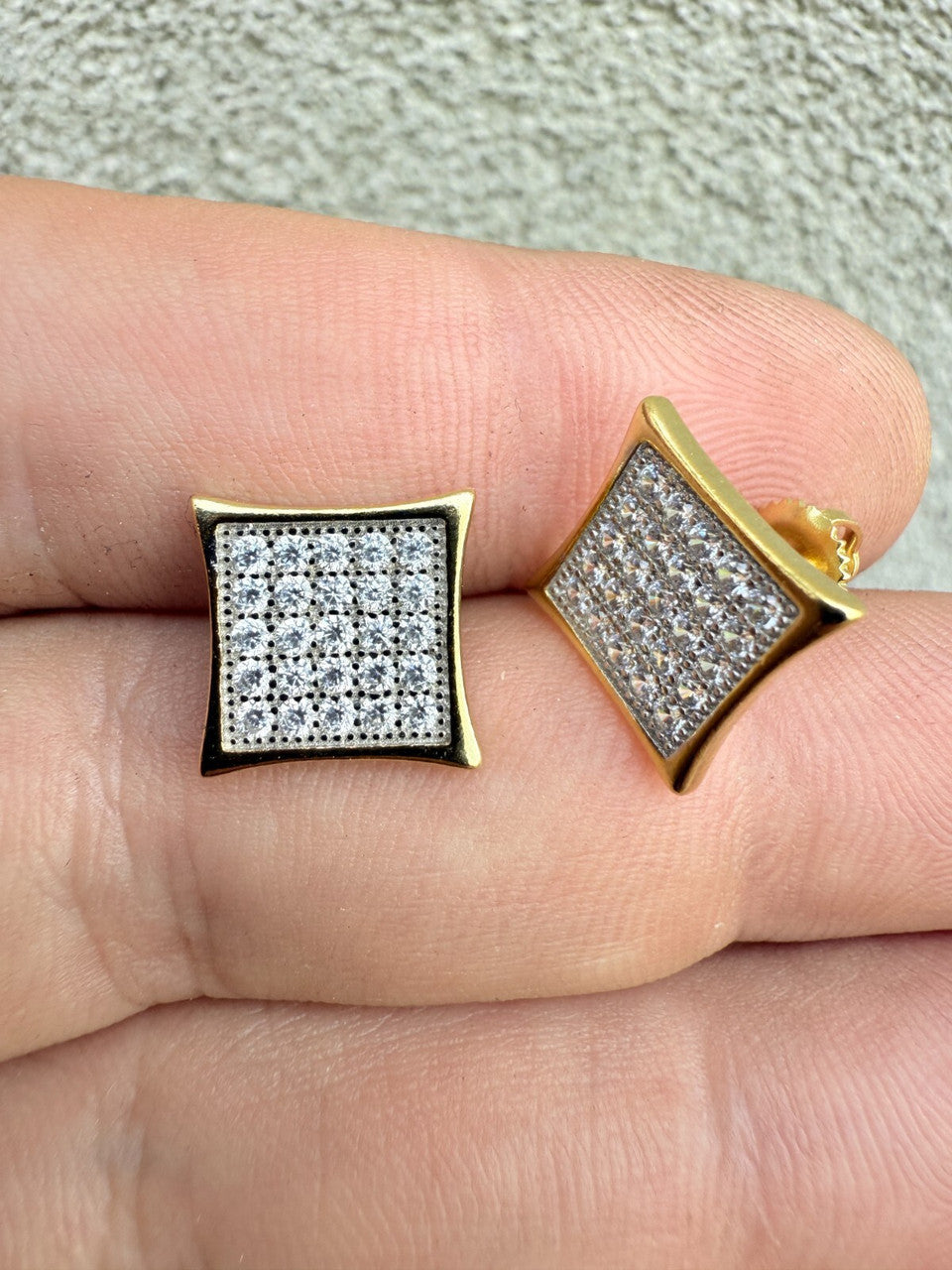 14K Gold Two Tone Real 925 Silver Kite Earrings Iced CZ 11mm | WHOLESALE DEAL