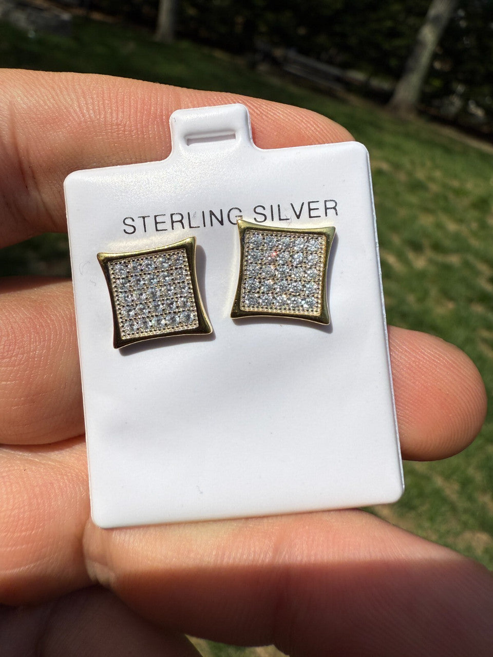 14K Gold Two Tone Real 925 Silver Kite Earrings Iced CZ 11mm | WHOLESALE DEAL