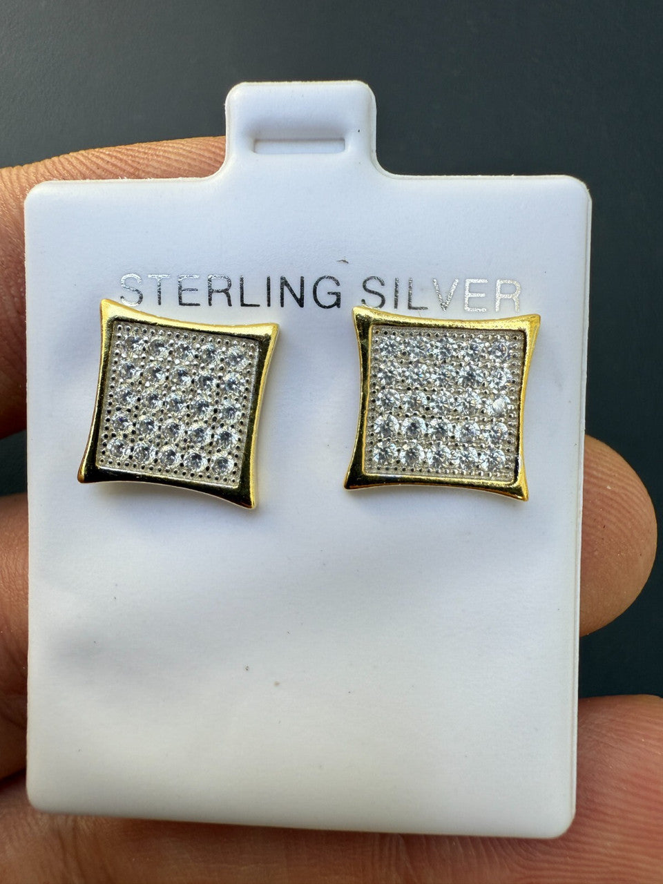 14K Gold Two Tone Real 925 Silver Kite Earrings Iced CZ 11mm | WHOLESALE DEAL