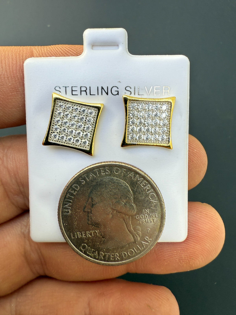 14K Gold Two Tone Real 925 Silver Kite Earrings Iced CZ 11mm | WHOLESALE DEAL