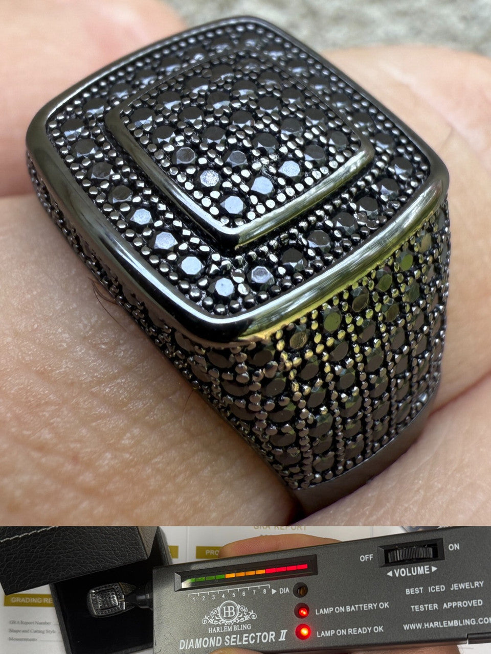 Black Moissanite Everyday Classic Square Ring | Black Rhodium Over 925 Silver