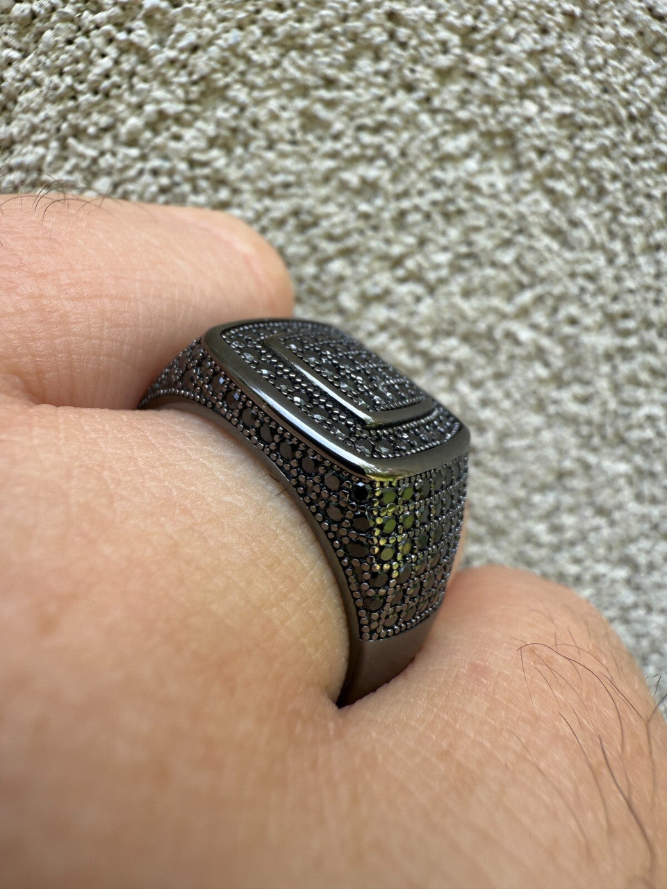 Black Moissanite Everyday Classic Square Ring | Black Rhodium Over 925 Silver
