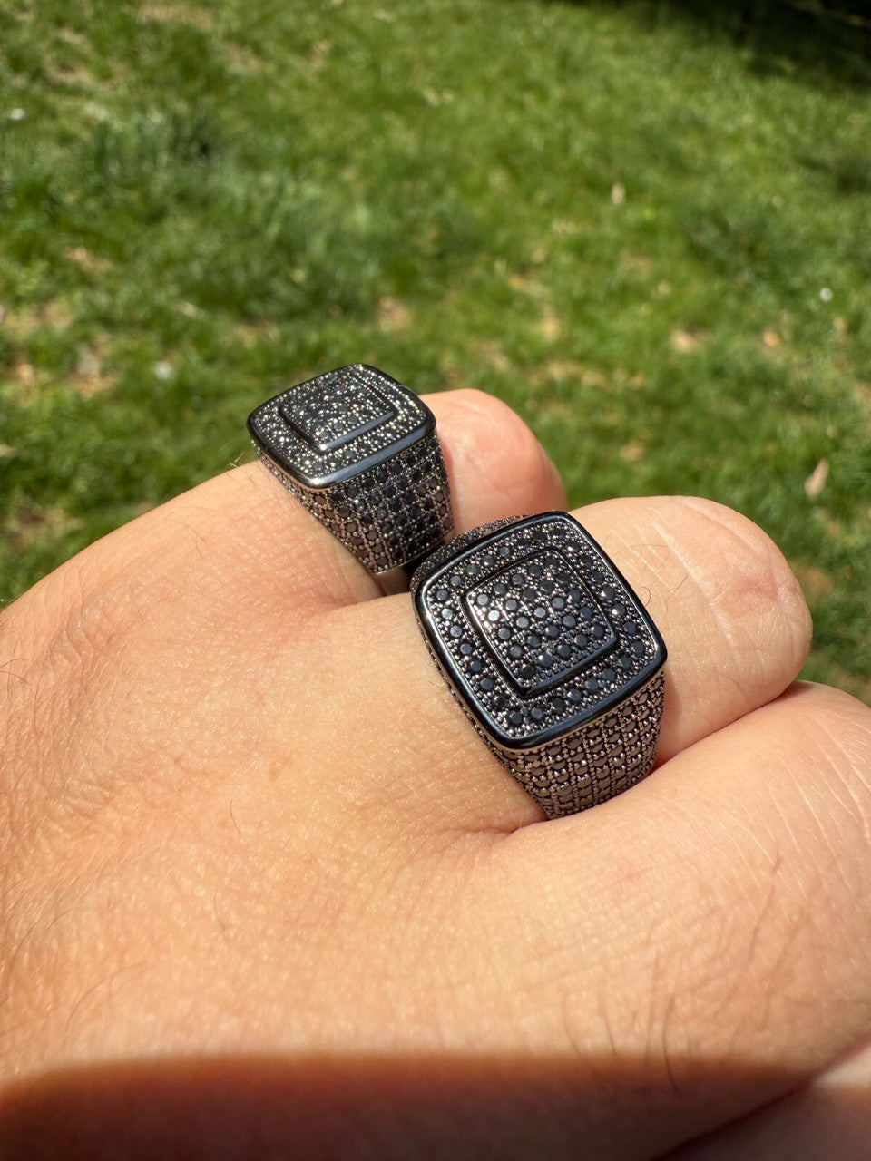 Black Moissanite Everyday Classic Square Ring | Black Rhodium Over 925 Silver
