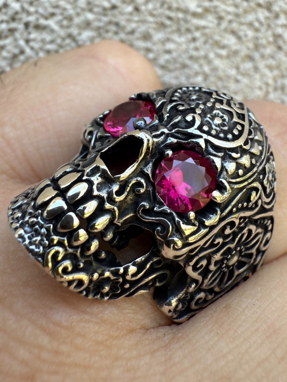 Sugar Skull & Roses Ring | 925 Silver Oxidized