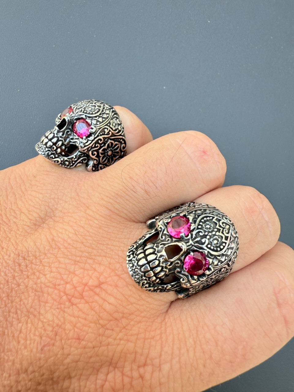 Sugar Skull & Roses Ring | 925 Silver Oxidized