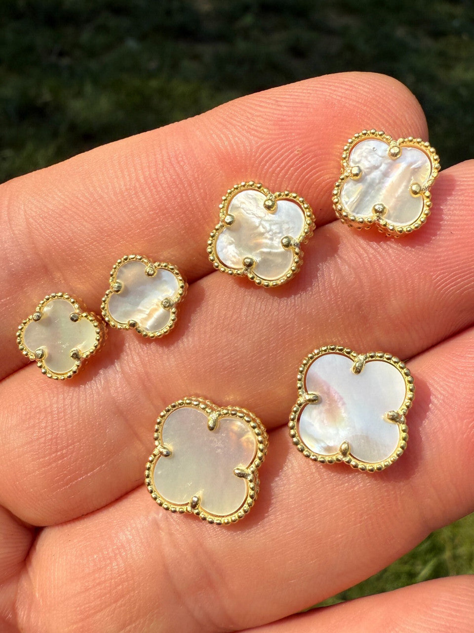 Mother Of Pearl Clover Earrings | 14k Gold Vermeil 925 Silver