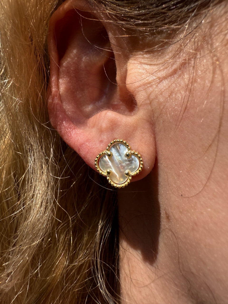 Mother Of Pearl Clover Earrings | 14k Gold Vermeil 925 Silver