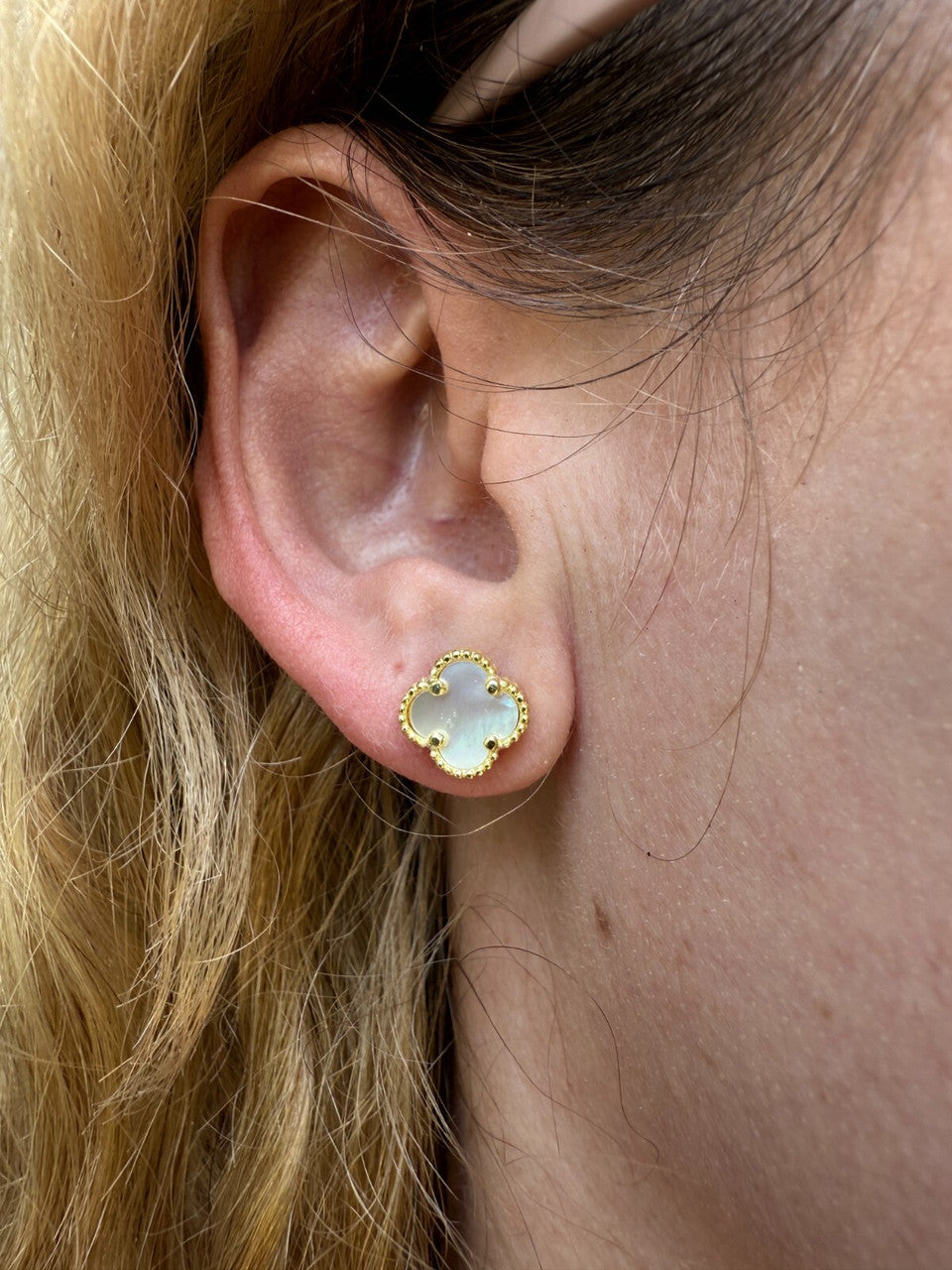 Mother Of Pearl Clover Earrings | 14k Gold Vermeil 925 Silver
