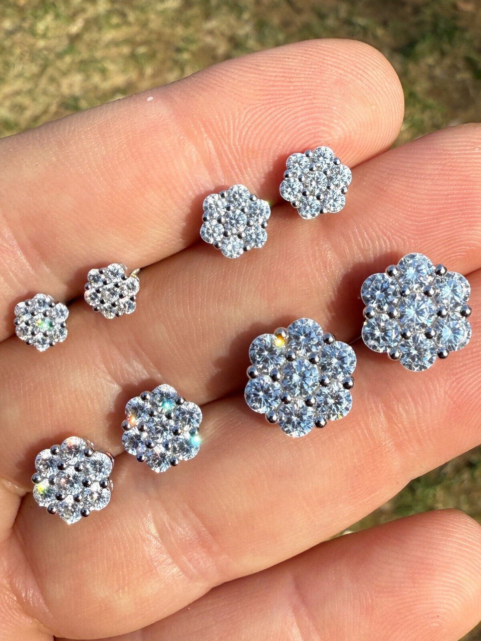 Cluster Iced Out Honeycomb Set Earrings | Silver | CZ