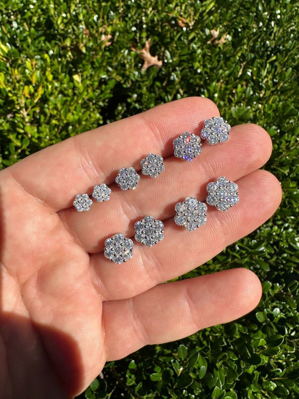 Cluster Iced Out Honeycomb Set Earrings | Silver | CZ