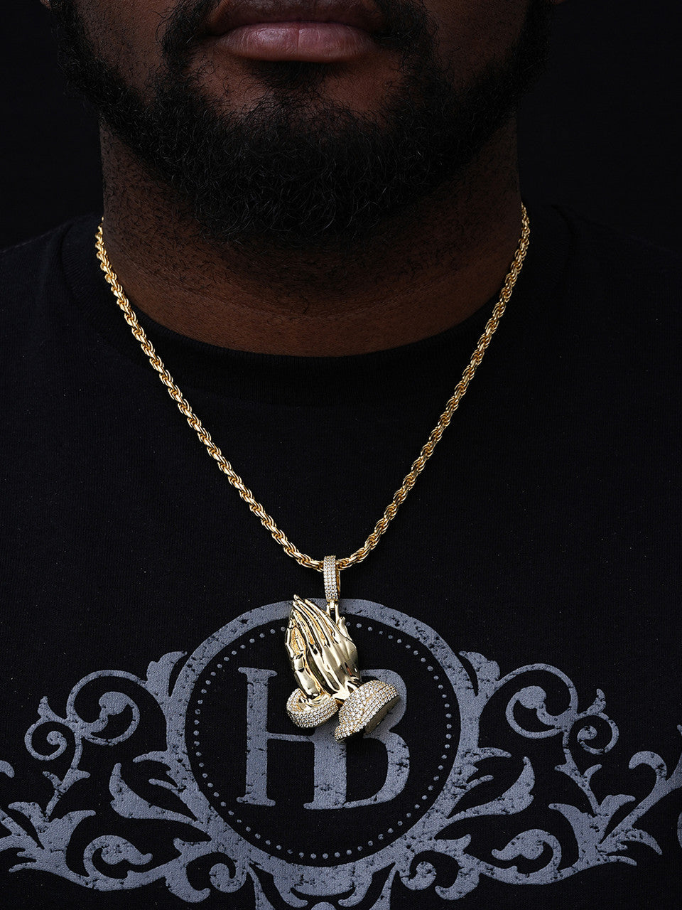 Moissanite Praying Folded Hands Religious Pendant | 14k Gold Vermeil 925 Silver